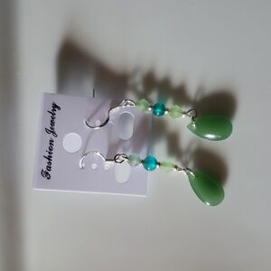 Elegant Green and Silver Drop Earrings